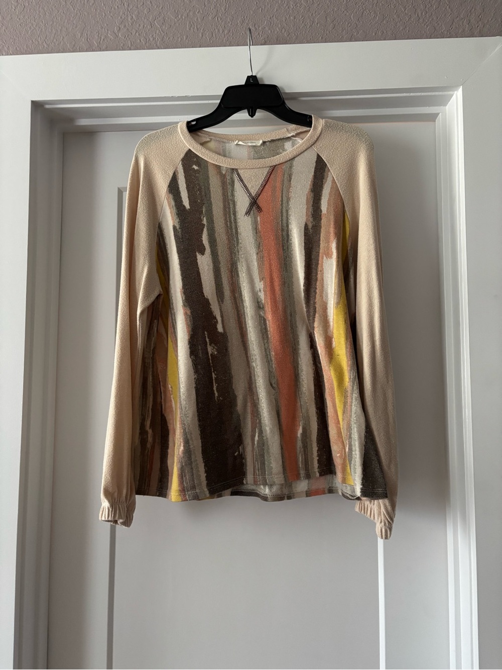 Beige Multicolor Stripe Crewneck Sweater